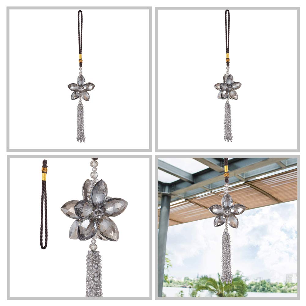 Atmomo Crystal Flower Car Rear View Mirror Pendant Car Hanging Ornament Lucky Car Charm With Dangle Beads, Gray