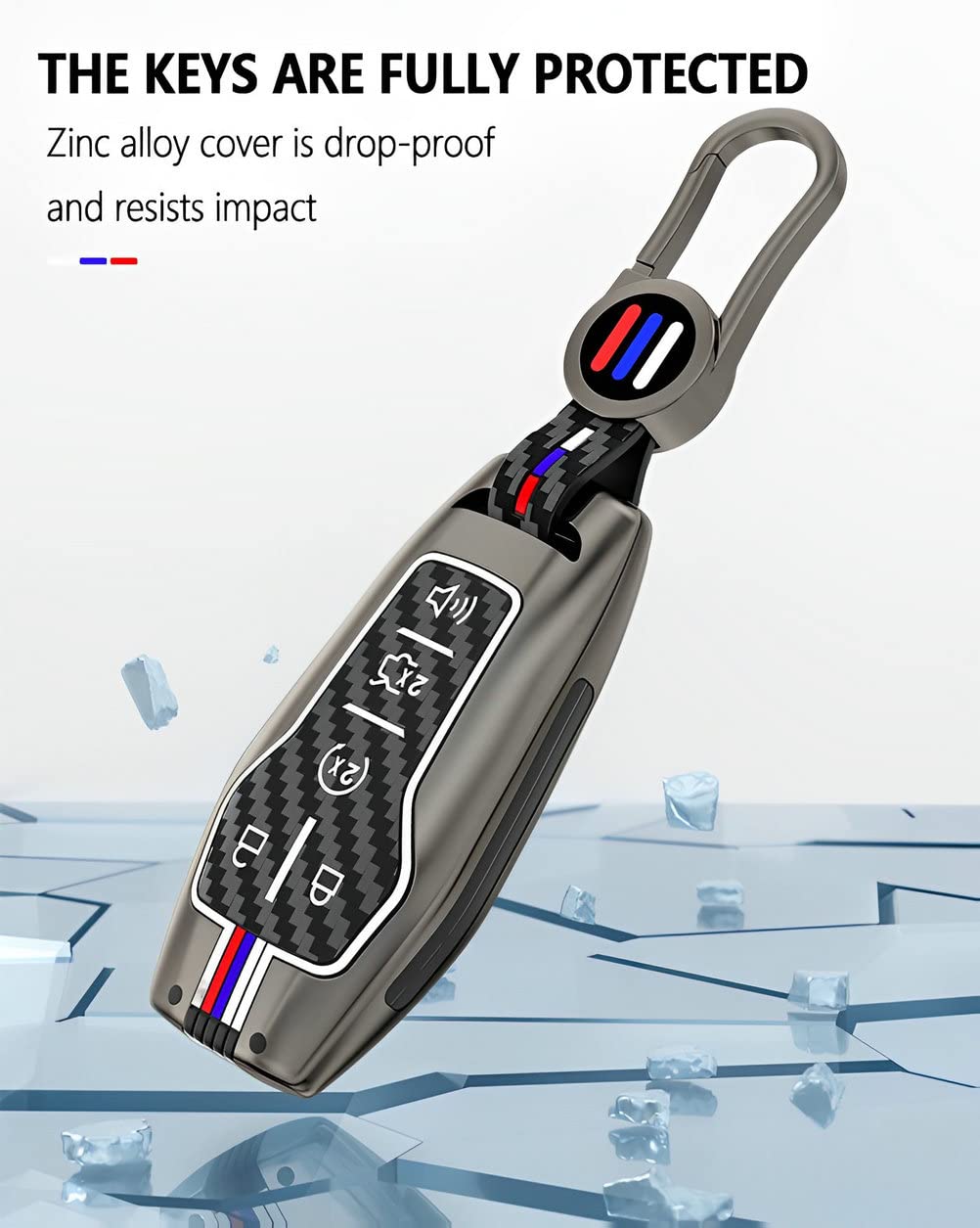 Yonufi For Ford Key Fob Cover Case, Metal Shell Car Smart Key Holder Keychain Compatible For Mustang Explorer Fusion F150 Edge Lincoln Mkz Mkc (Fde-Carbon Fiber)