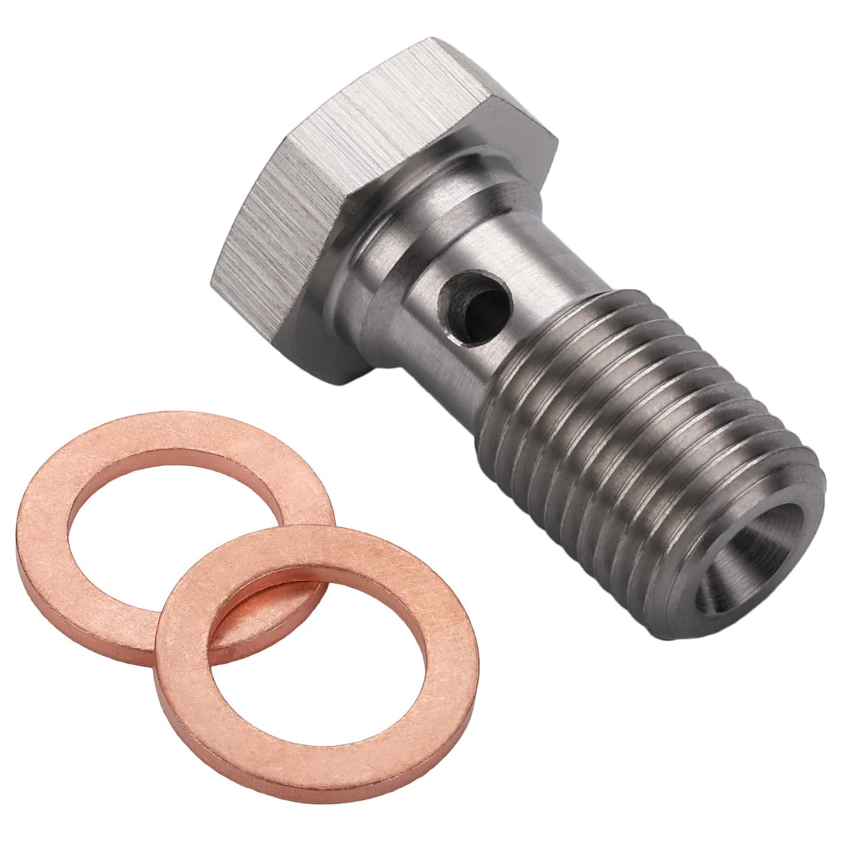 Podavelle M10x1.0 Metric Stainless Steel Single Banjo Bolt Brake Fitting Adapter 20mm Long with Copper Washers