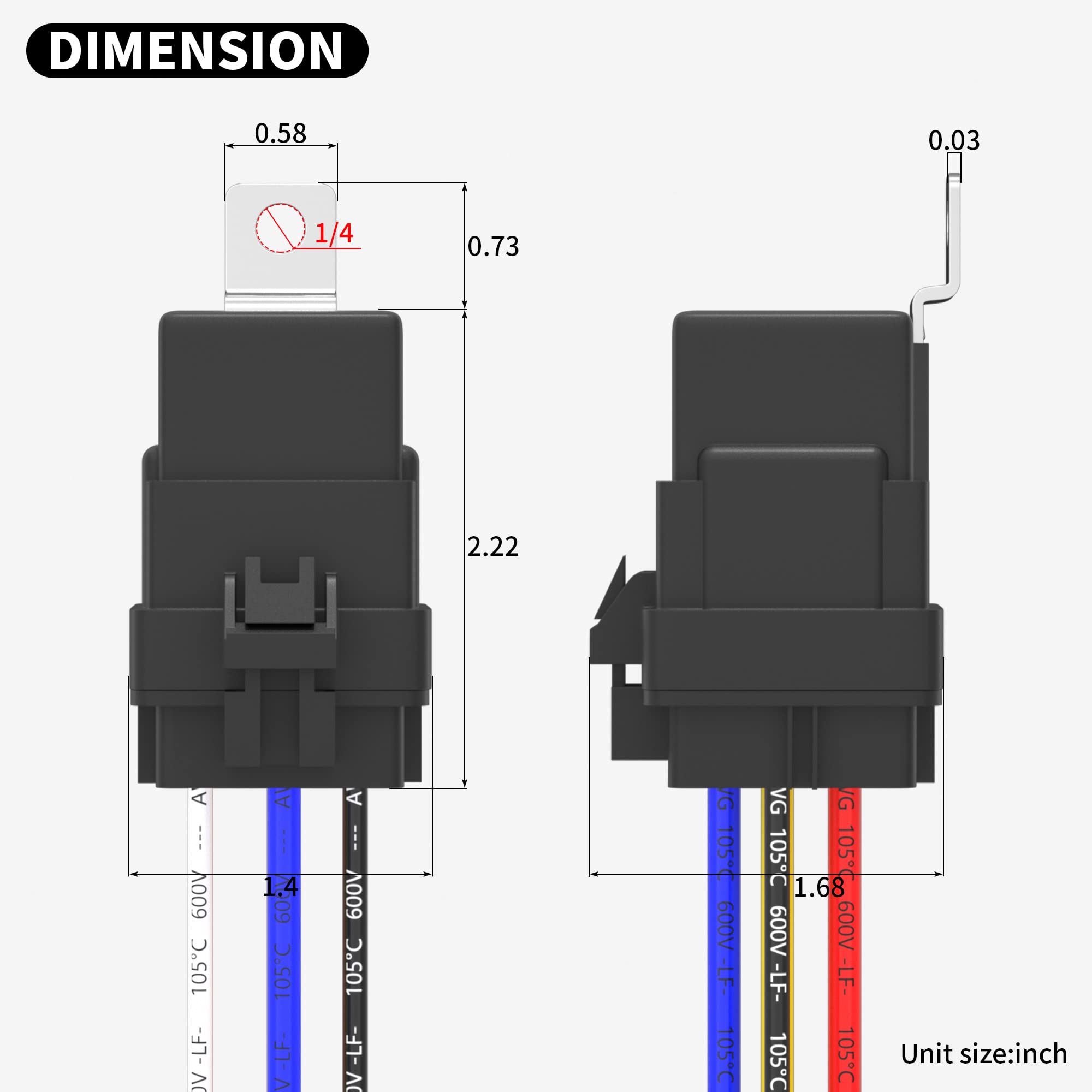 DaierTek 12V Relay with Built-in Diode & 12 AWG Harness Socket 30A/40A Heavy Duty SPDT 5 Pin Relay Switch Waterproof for Automot