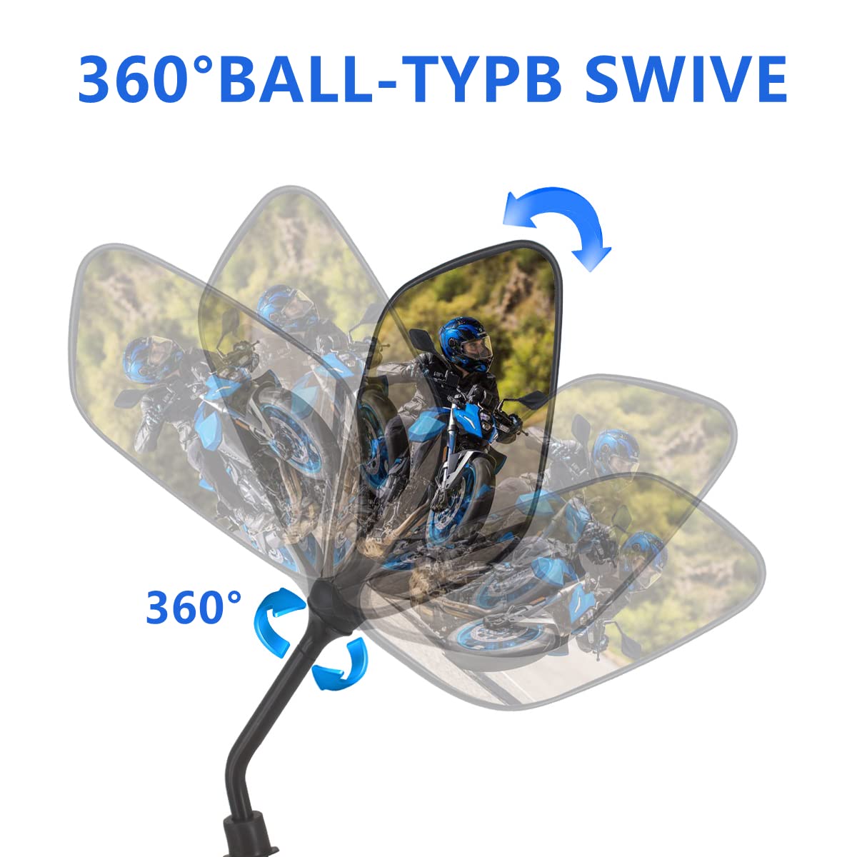 Atv Rear View Mirror, Hkoo 360 Degrees Ball-Type Atv Side Rearview Mirror With 7/8' Handlebar Mount For Motocycle Scooter Moped Sportsman Dirt Bike Cruiser 4 Wheeler Mirrors