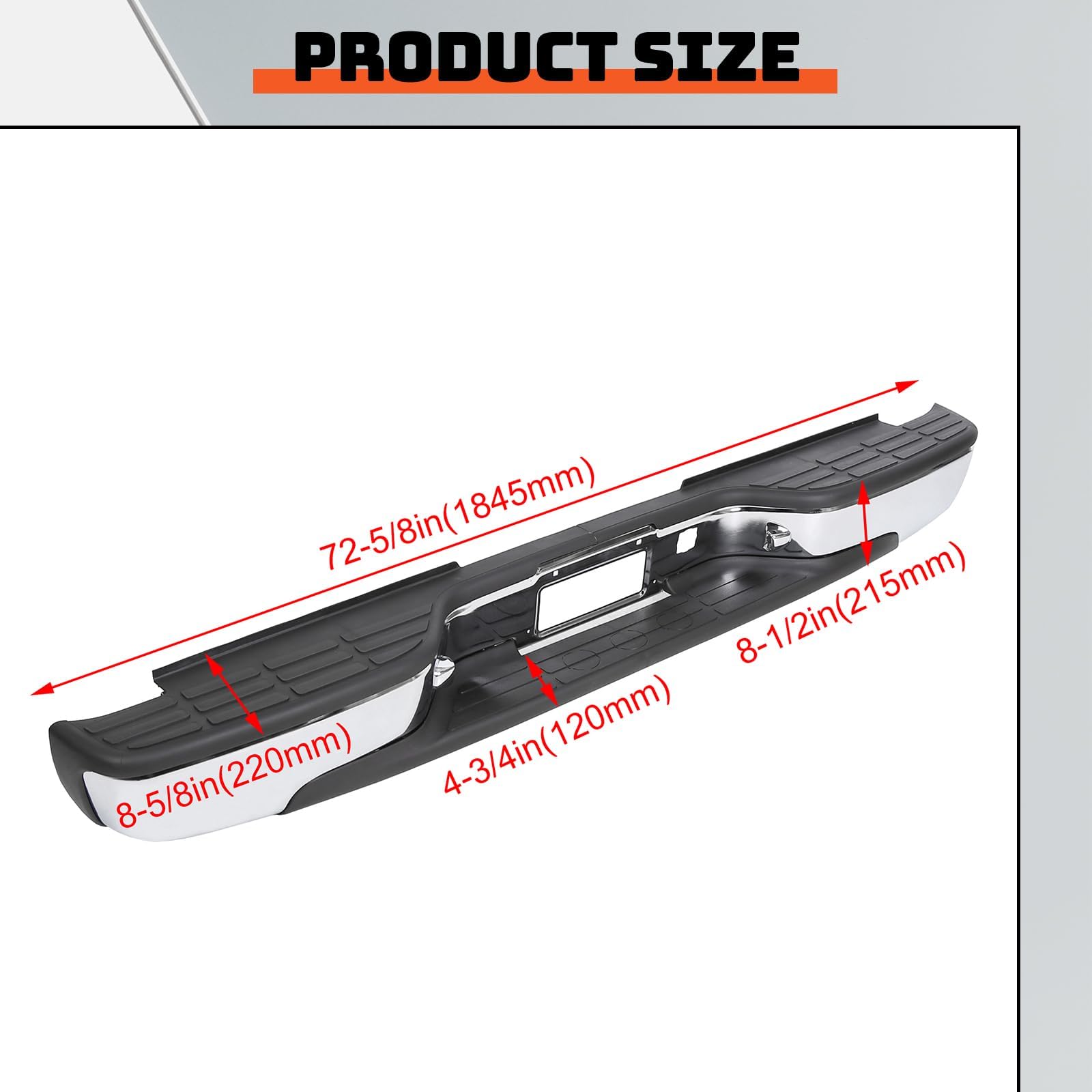 Ecotric Rear Step Bumper Bar Chrome Compatible With 1999-2006 Chevy Chevrolet Silverado Gmc Sierra 1500 2500 W/Pad & License Pla