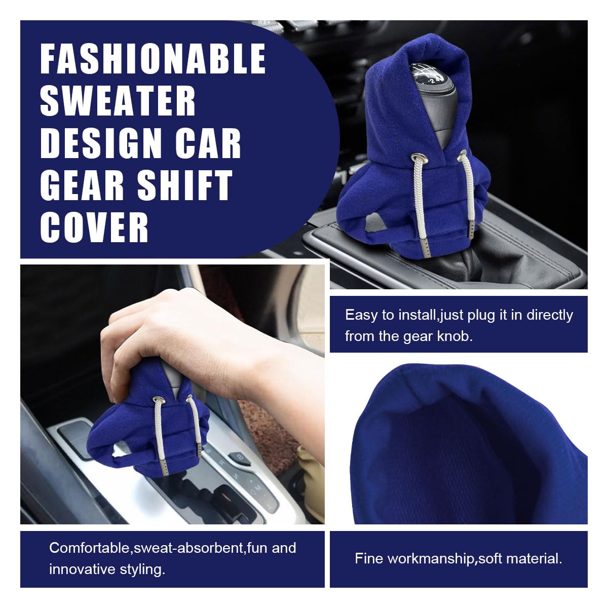 Joycourt 2Pcs Car Gear Shift Cover, Winter Warm Fashionable Hoodie Car Shift Knob, Auto Decor Interior Accessories Shift Knob Fo