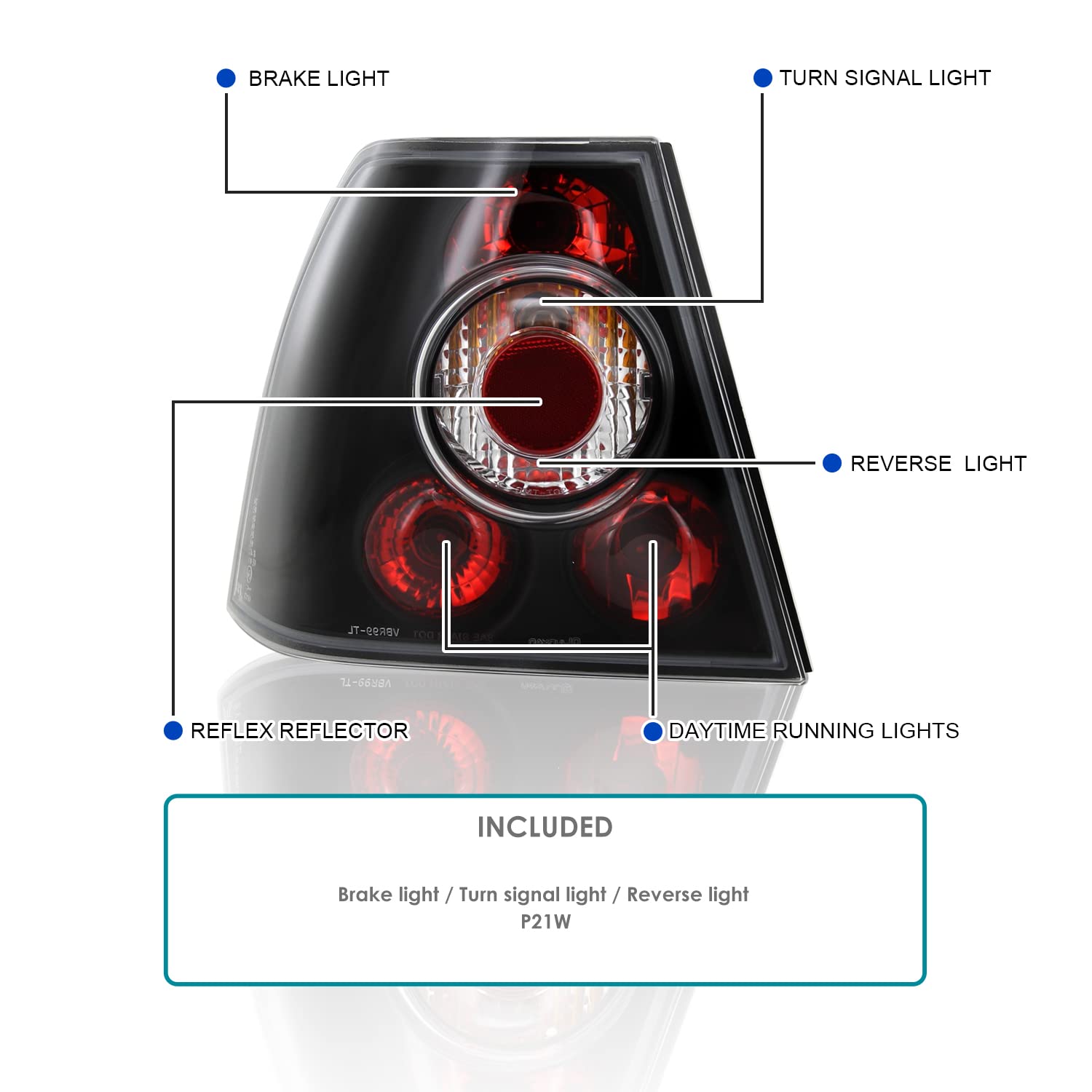 Spec-D Tuning Black Housing Clear Lens Tail Lights Compatible with 1999-2005 VW Jetta/Bora MK4 4-door Sedan, Left + Right Pair Assembly