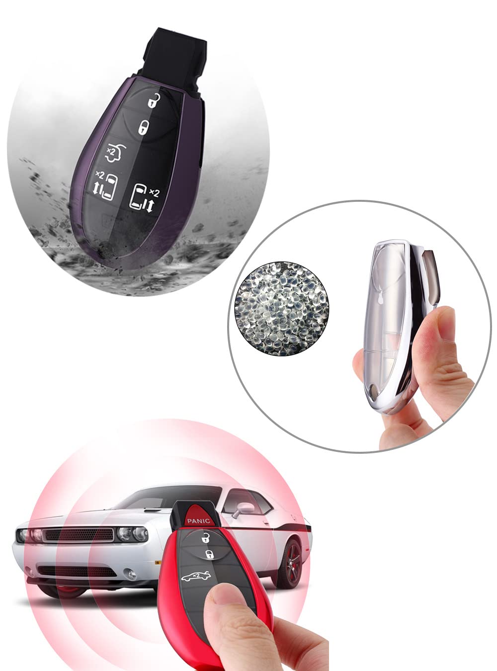 Horande Soft TPU Protector Key Fob Cover Case fit for Dodge Ram 1500 2500 3500 Charger Challenger Durango Grand Caravan Journey