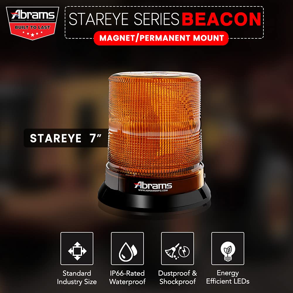 Abrams Sae Class-1 Stareye 7'' Inch Dome 12 Led Magnet/Permanent Mount Construction Vehicle Warning Strobe Beacon Light - Amber