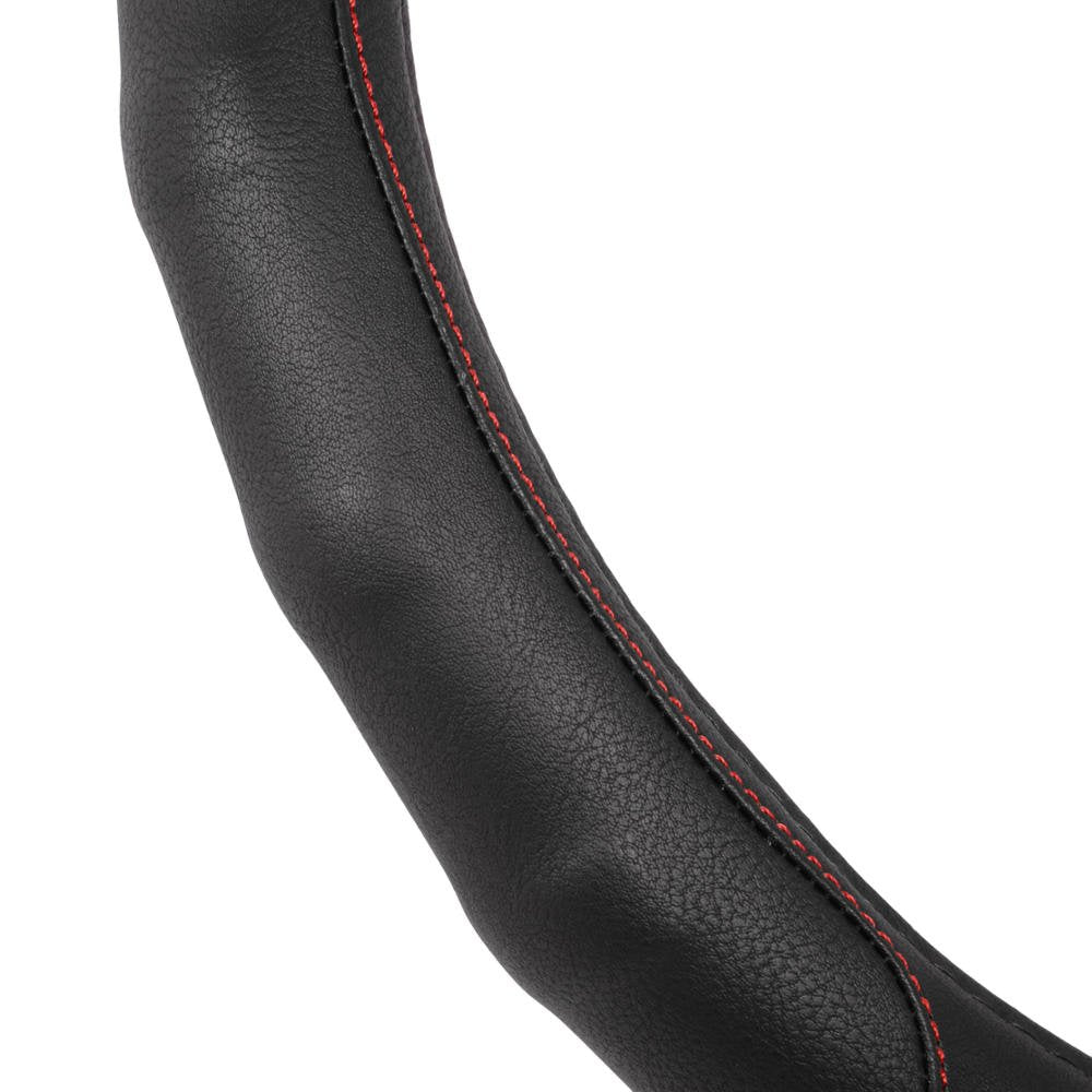 Motor Trend GripDrive Synthetic Leather Auto Car Steering Wheel Cover Black w/ Red Accent Stitching Comfort Grip - Standard 15 inch