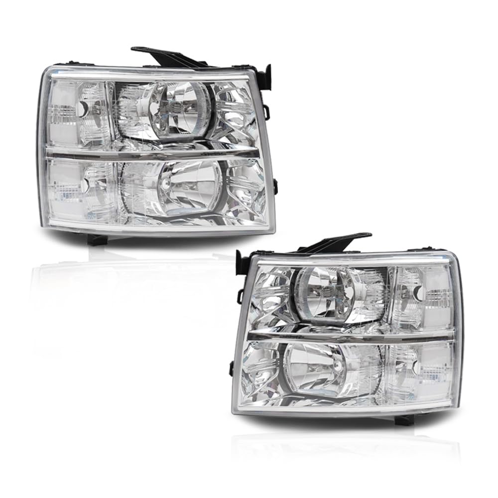 Cheda Headlights Assembly, Compatible With 2007-2013 Chevy Silverado 1500 2500 3500 & Hd Models Chrome Housing Headlight Lamp(Cl