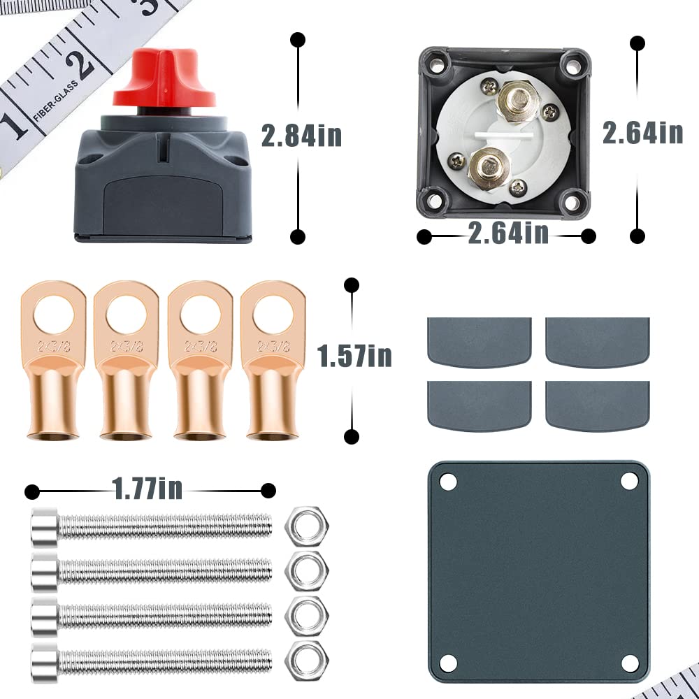 275A Battery Disconnect Switch, 12-48V Battery Shut Off Switch with Installation Accessories, Battery Cut Off Kill Switch for Ca