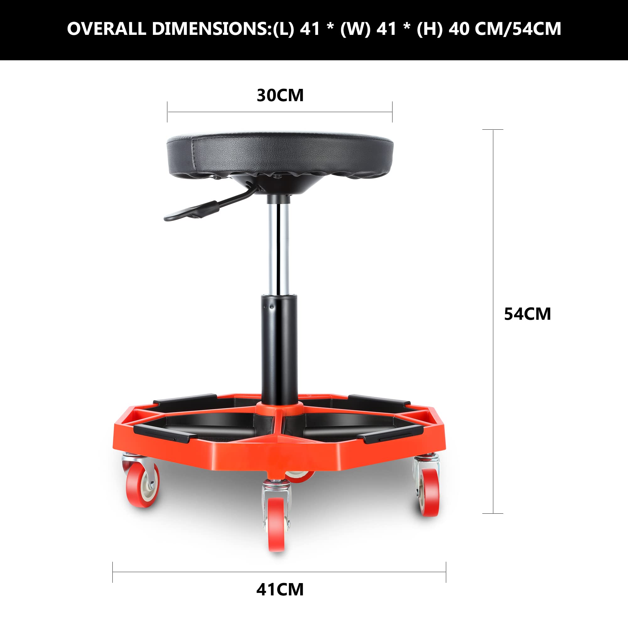 Dna Motoring Tools-00253 Adjustable Height Pneumatic Garage Seat Rolling Mechanic Stool With Tool Tray Storage,300Lbs Max Weight
