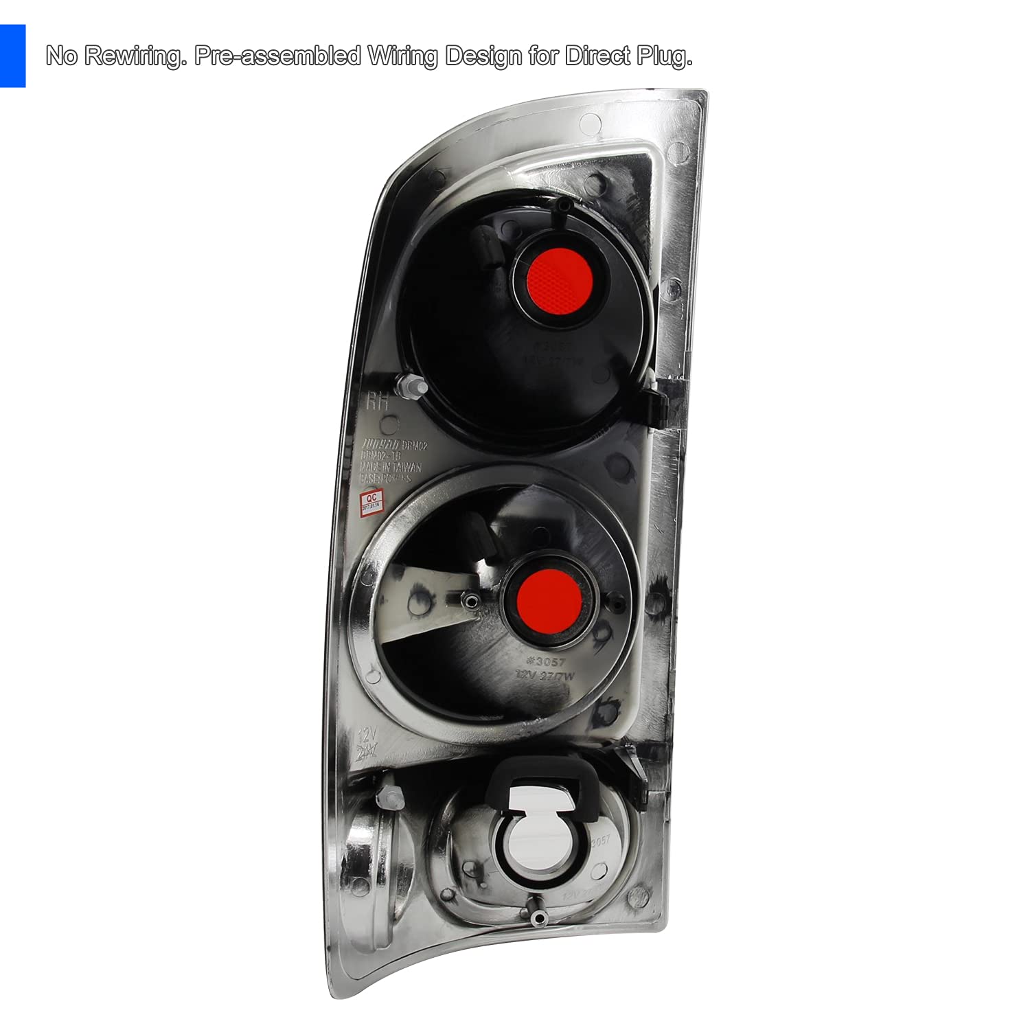 Spec-D Tuning Black Housing Clear Lens Tail Lights Compatible with 2002-2006 Dodge Ram 1500/2500/3500, Left + Right Pair Assembly