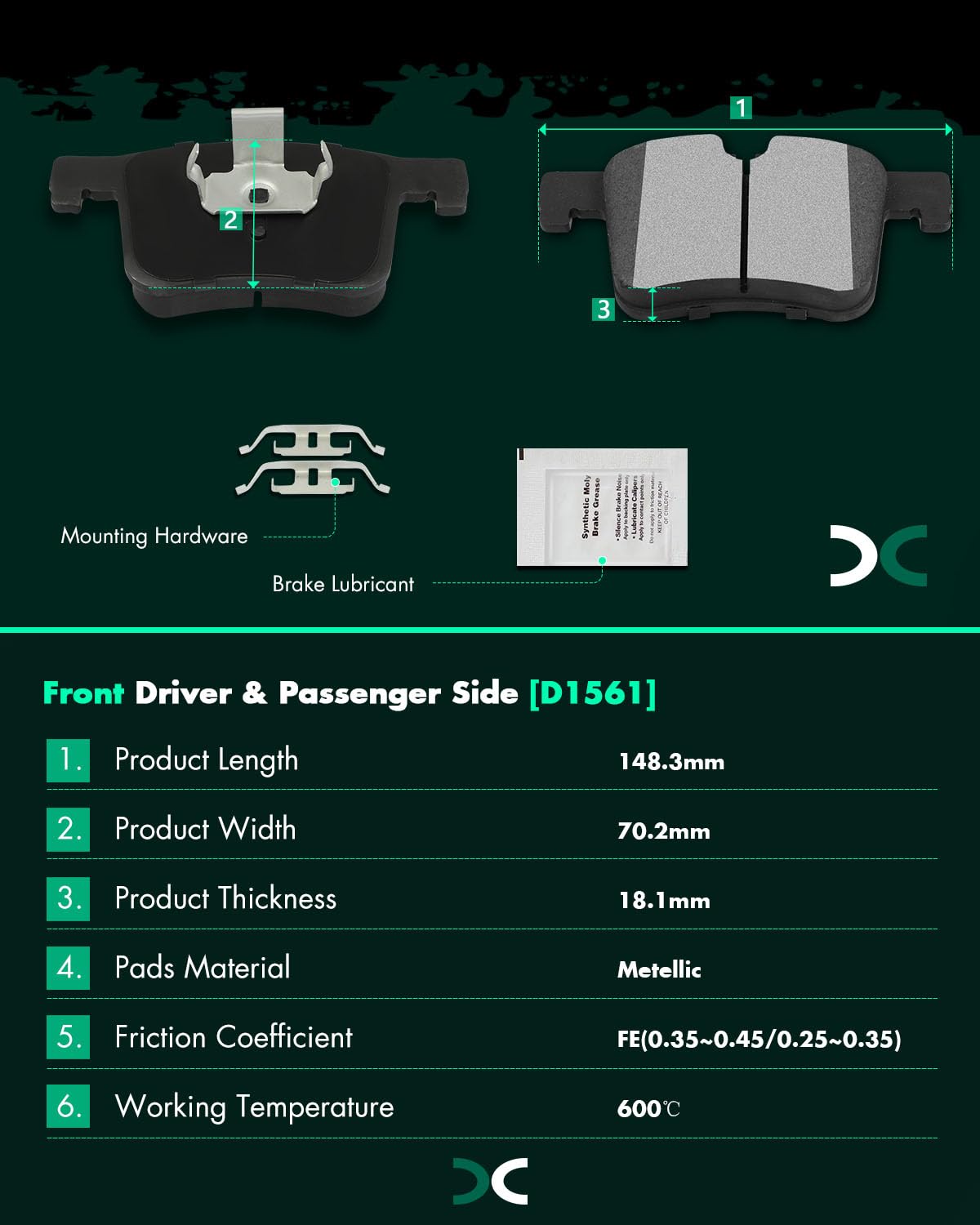 Scitoo D1561 Metallic Brake Pads Sets Front W/Hardware Replacement For Bmw 2011 2012 2013 2014 2015 2016 2017 2018 2019 2020 202