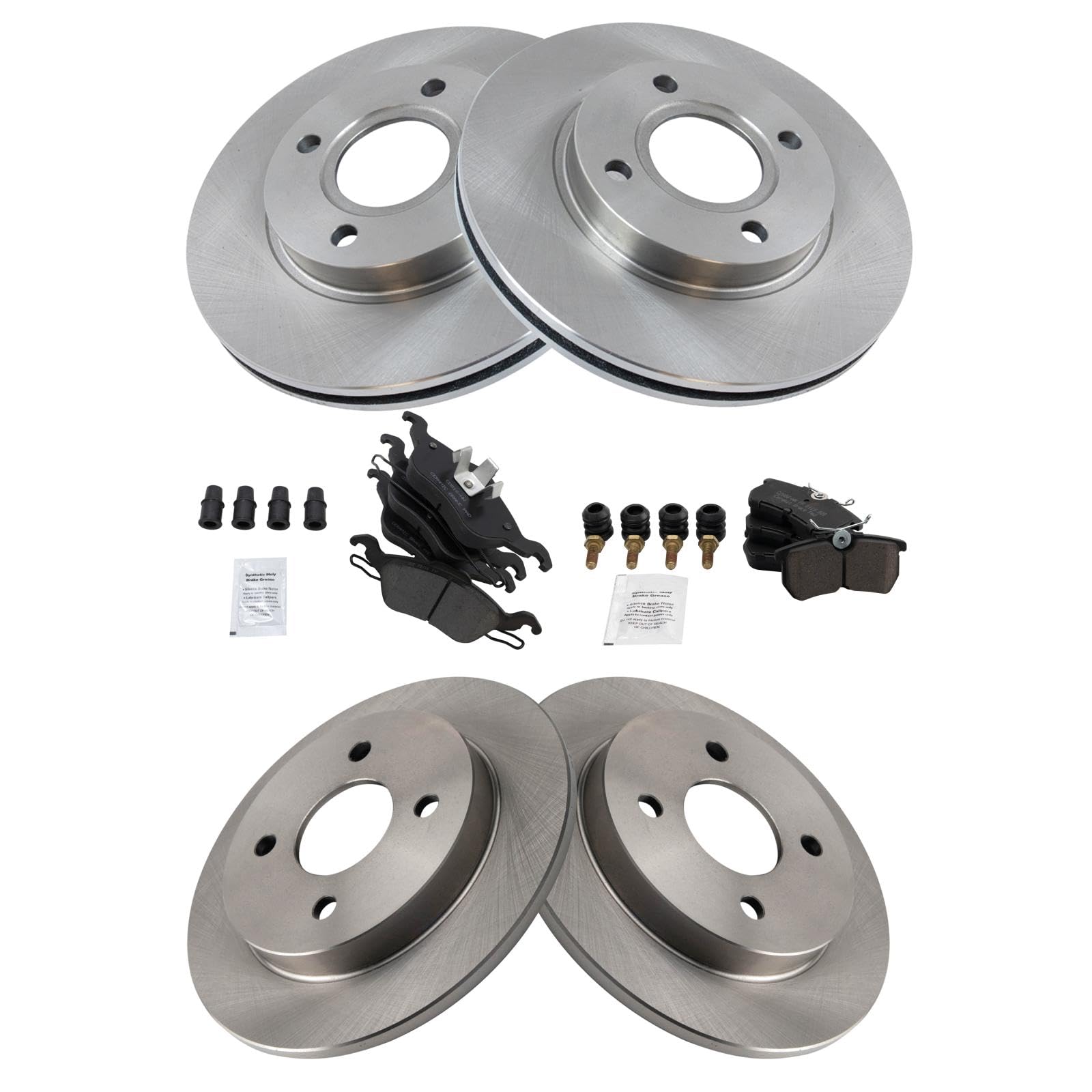 Trq Front And Rear Brake Pad & Rotor Kit Brake Pads Brake Rotor Ceramic Compatible With 2001-2004 Ford Focus