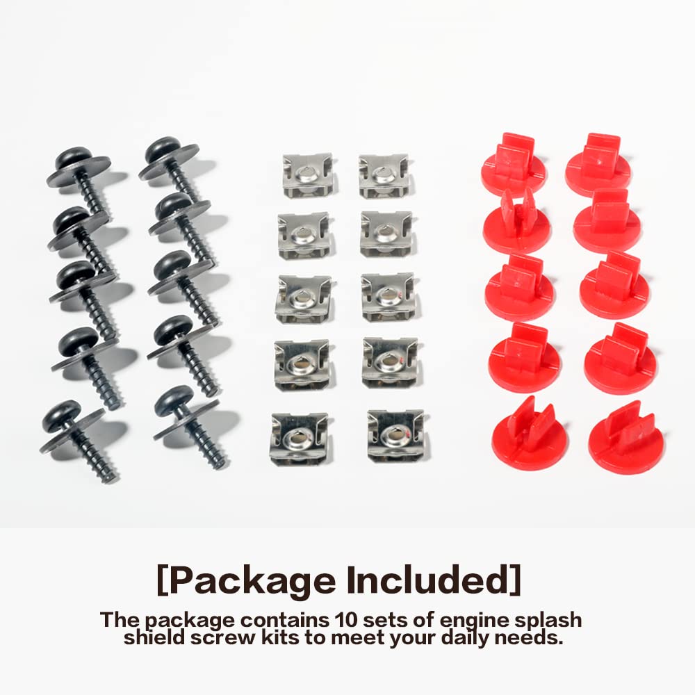 10 Sets Engine Splash Shield Screw Kit,T30 Engine Splash Shield Guard Undertray Cover Screws With Screw Seat And Gasket,Fit For Ford Focus Fusion Escape Explorer C-Max Transit Connect Lincoln Mkc