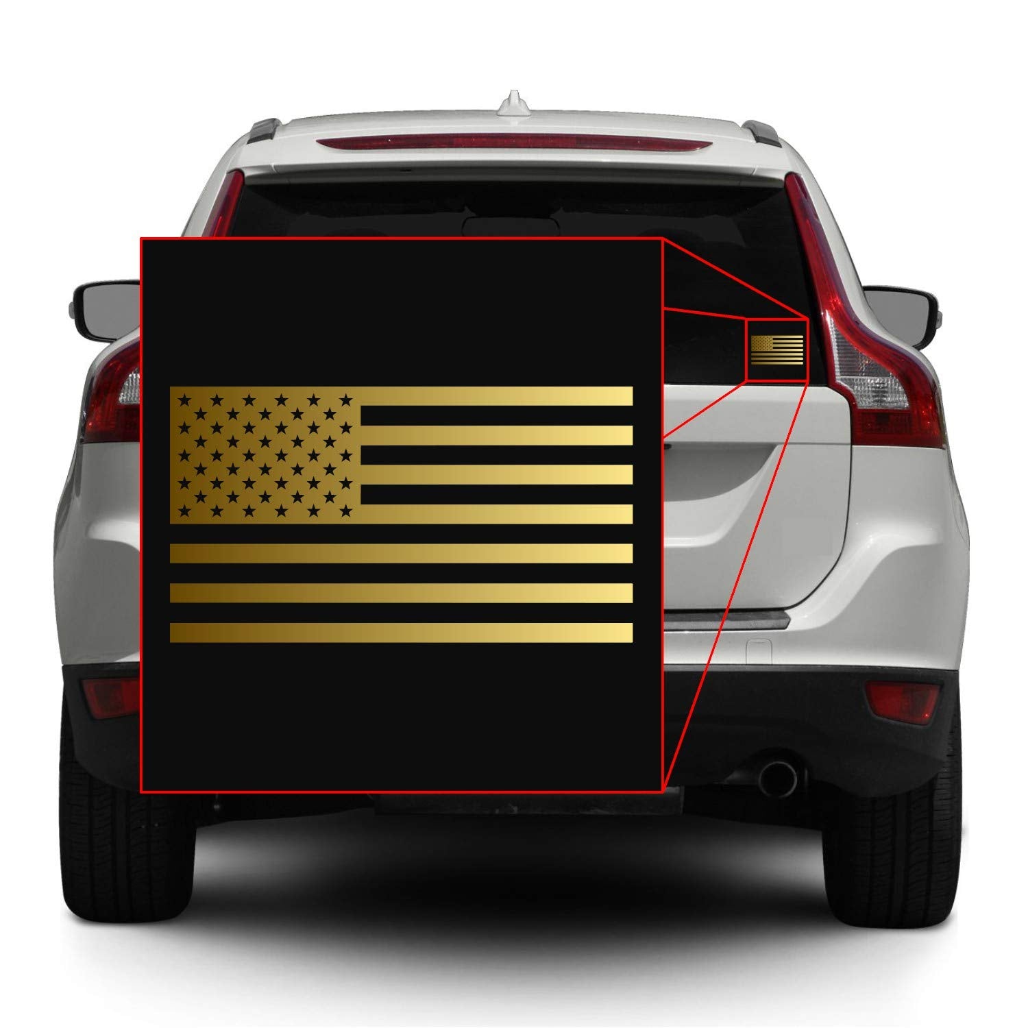 American Us Flag [Pick Color/Size] Vinyl Decal Sticker For Laptop/Car/Truck/Window/Bumper (10In X 5.5In, Metallic Gold)