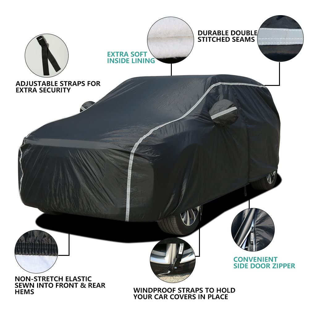 Car Cover Waterproof All Weather Suv - Coverado Black Car Cover Uv Protection With Zipper Door, Cotton Backing Snowproof Hail Protection Windproof, Universal Fit For Suv (206'-215')
