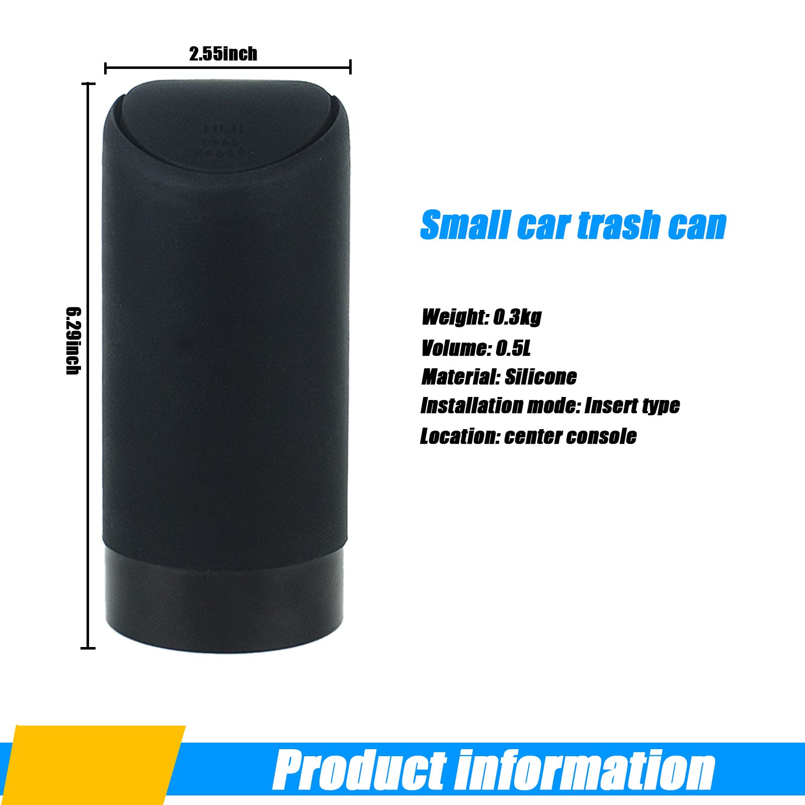 Dewkou Pack-1 Car Trash Can With Lid, 2.5' X 6.2' Silicone Portable Waterproof Small Trash Can, Cup Type Embedded Integrated Trash Can For Most Cars Suvs And Trucks (Black)