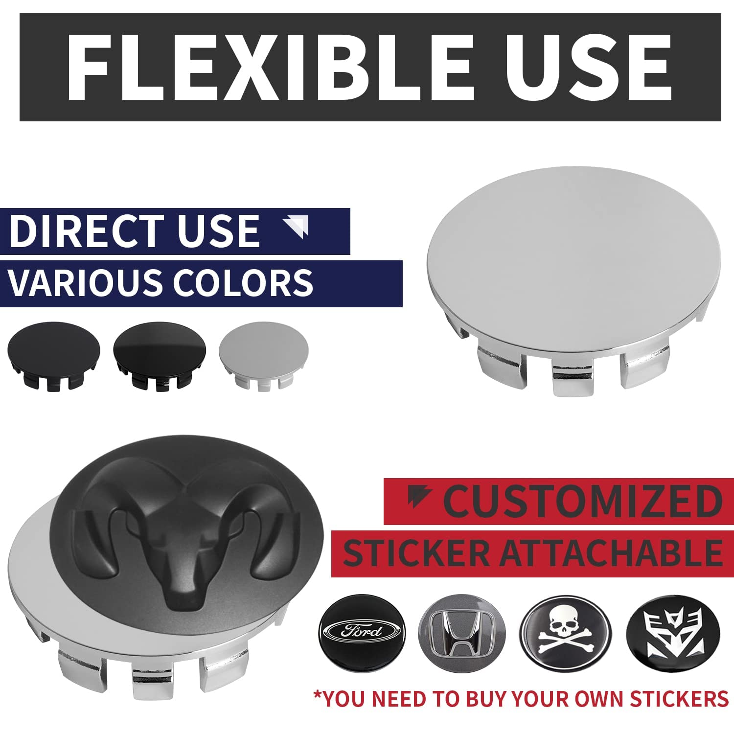 Kitspro 2.4Inch 60Mm Wheel Center Caps , Pack Of 4 (Chrome, Outer 60Mm , Inner 56Mm)