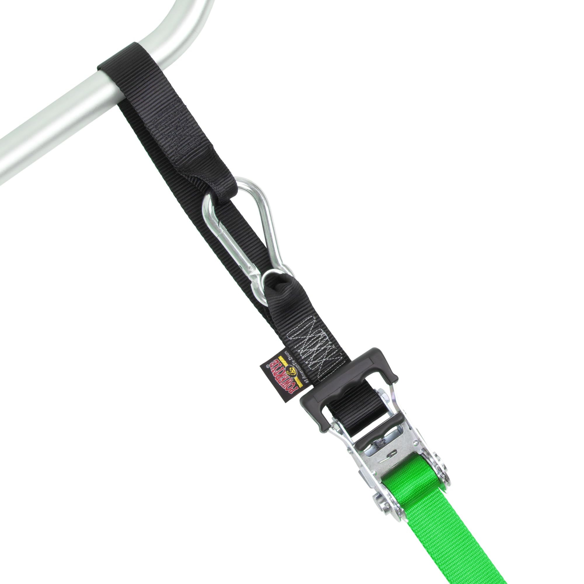 Powertye 1.5In X 6.5Ft Heavy Duty Ratchet Tie-Down Straps With Soft-Tye And Carabiner Hooks - 1,000 Lb Working Load Limit / 3,00