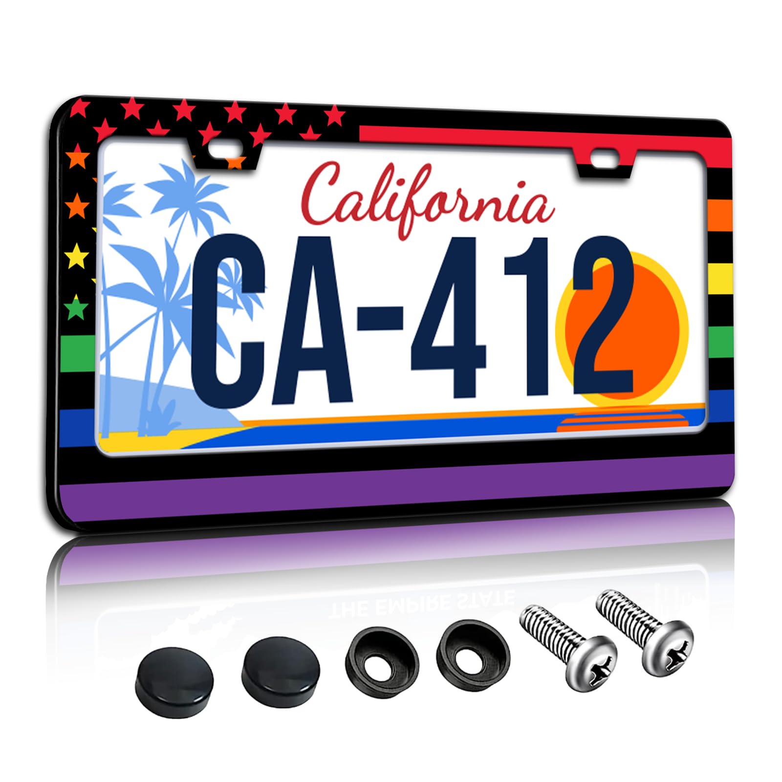 Gay Pride License Plate Frames Rainbow American Flag License Plate Holder for Car Decor Parts Stainless Steel License Plate Cove