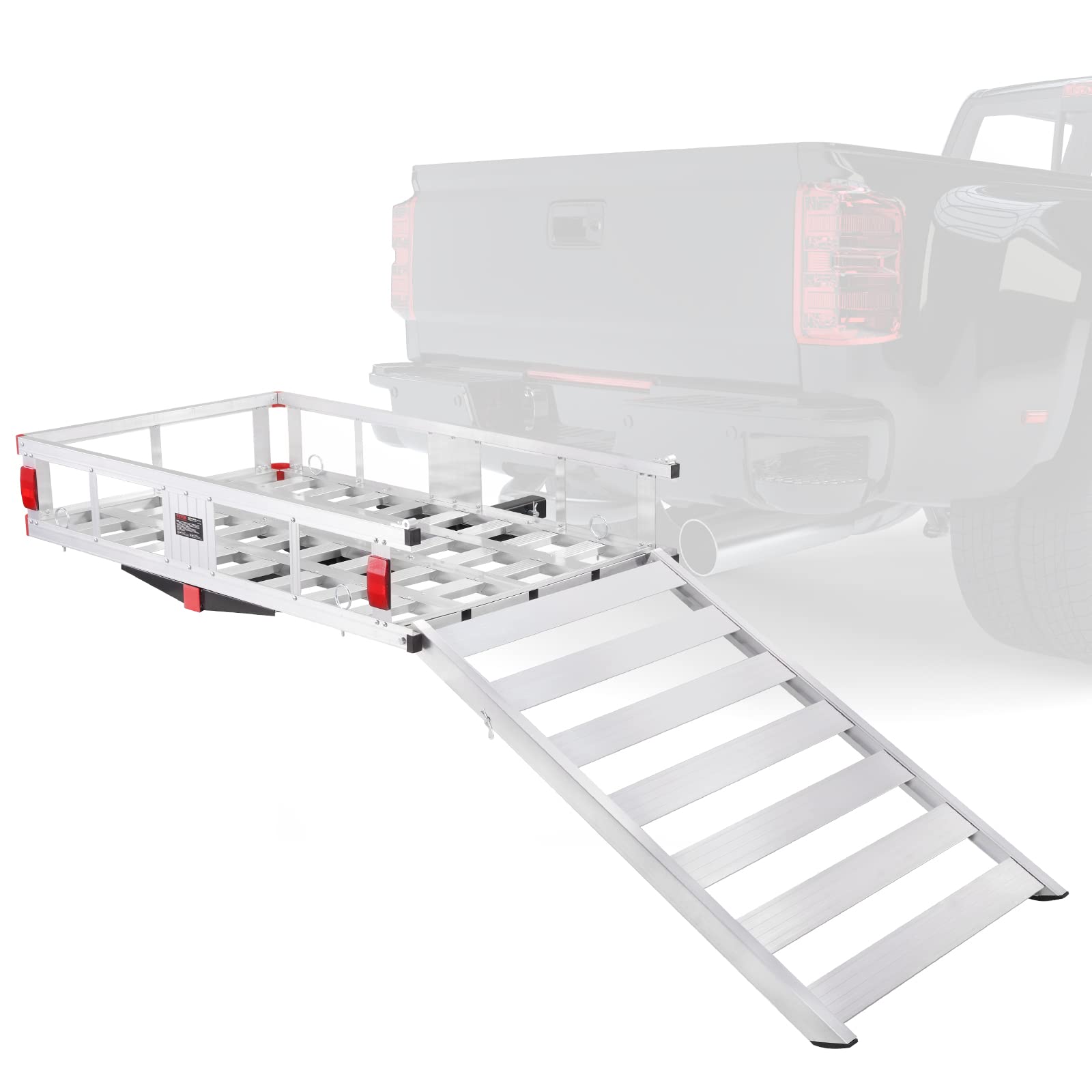 Vevor 50 X 29.5 X 8.7 In Hitch Cargo Carrier, 500Lb Capacity Trailer Hitch Mount Aluminum Cargo Basket With Folding Ramp, Luggage Carrier Rack Fits 2' Hitch Receiver For Suv Truck Pickup Camping