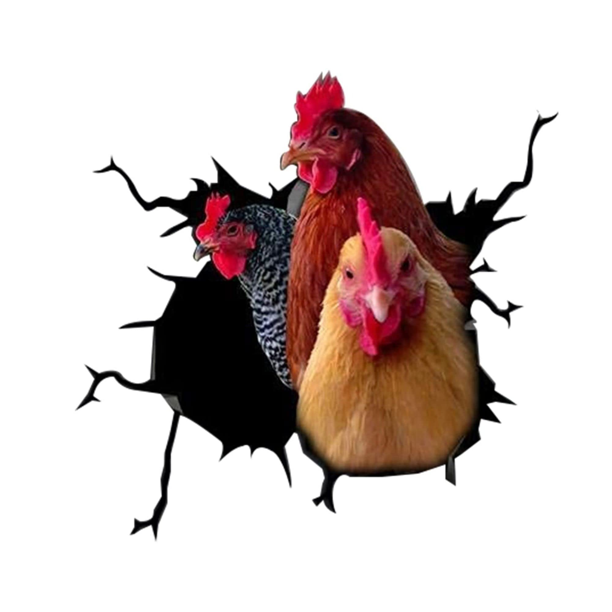 KedAiKJ 3D Chicken Decals Sticker Funny Animal Window Car Sticker Poultry Crack Car Decals Rear Window Stickers for Wall Car Gla