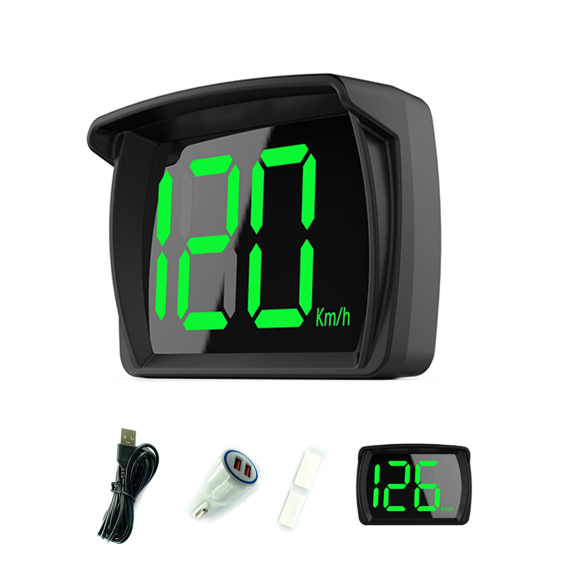 Shkalacar Car HUD Headup Display KM/H MPH GPS Digital Speedometer with LED Large Font Display + Car Charge Adapter for Car Truck