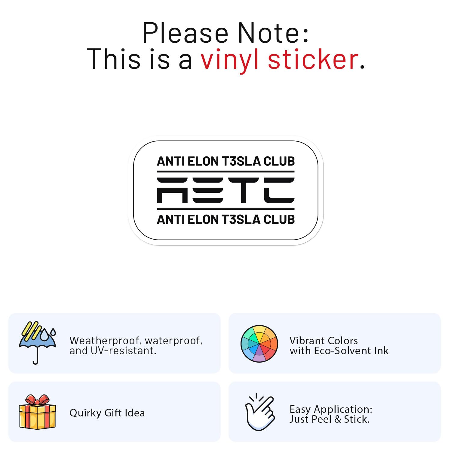 Anti Elon Club Sticker - Waterproof Vinyl Decal For Car Bumper, Laptop, Water Bottle, Bookcase, Wall, And Window, Size - 5'' Lon
