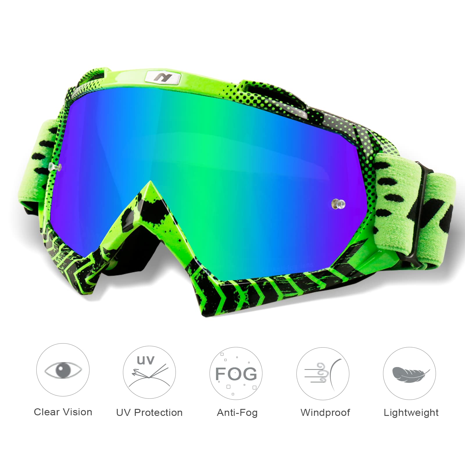 NENKI ATV Riding Goggles for Adults Dirt Bike Goggles Men Women Motocross Goggles OTG Racing Off Road MX Motorcycle Goggles Anti