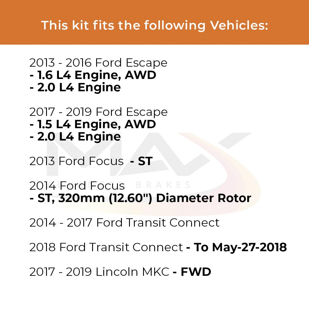 Max Advanced Brakes Front Brake Kit Compatible With 2013-2015 2016 2017 2018 2019 Ford Escape Transit Connect Focus Replacement
