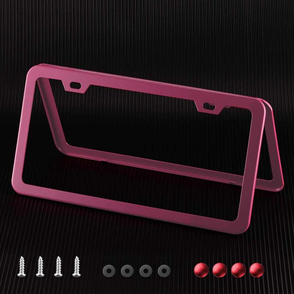 Deselen Pink License Plate Frame, Metal Thin Stainless Steel With 2 Holes Screw Cap, 2 Pack (Pink (Women'S Favorite))