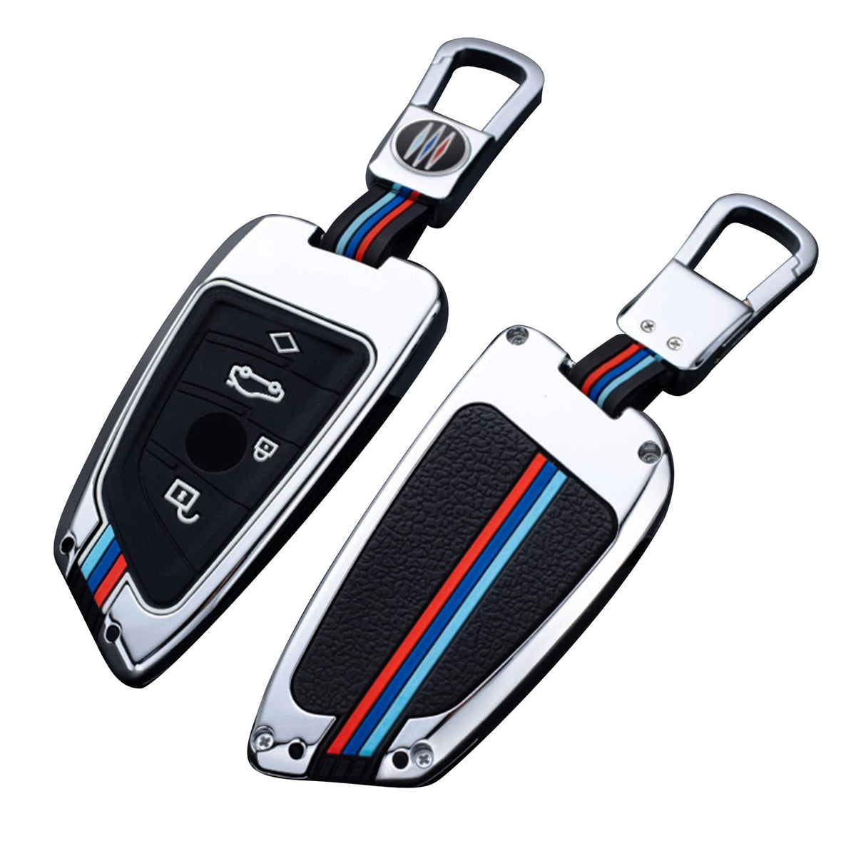 Bradegeve Key Fob Cover Case, Keychain, Metal Shell Cover Compatible For Bmw 2 5 6 7 X1 X2 X3 X5 X6 Series (Silver)