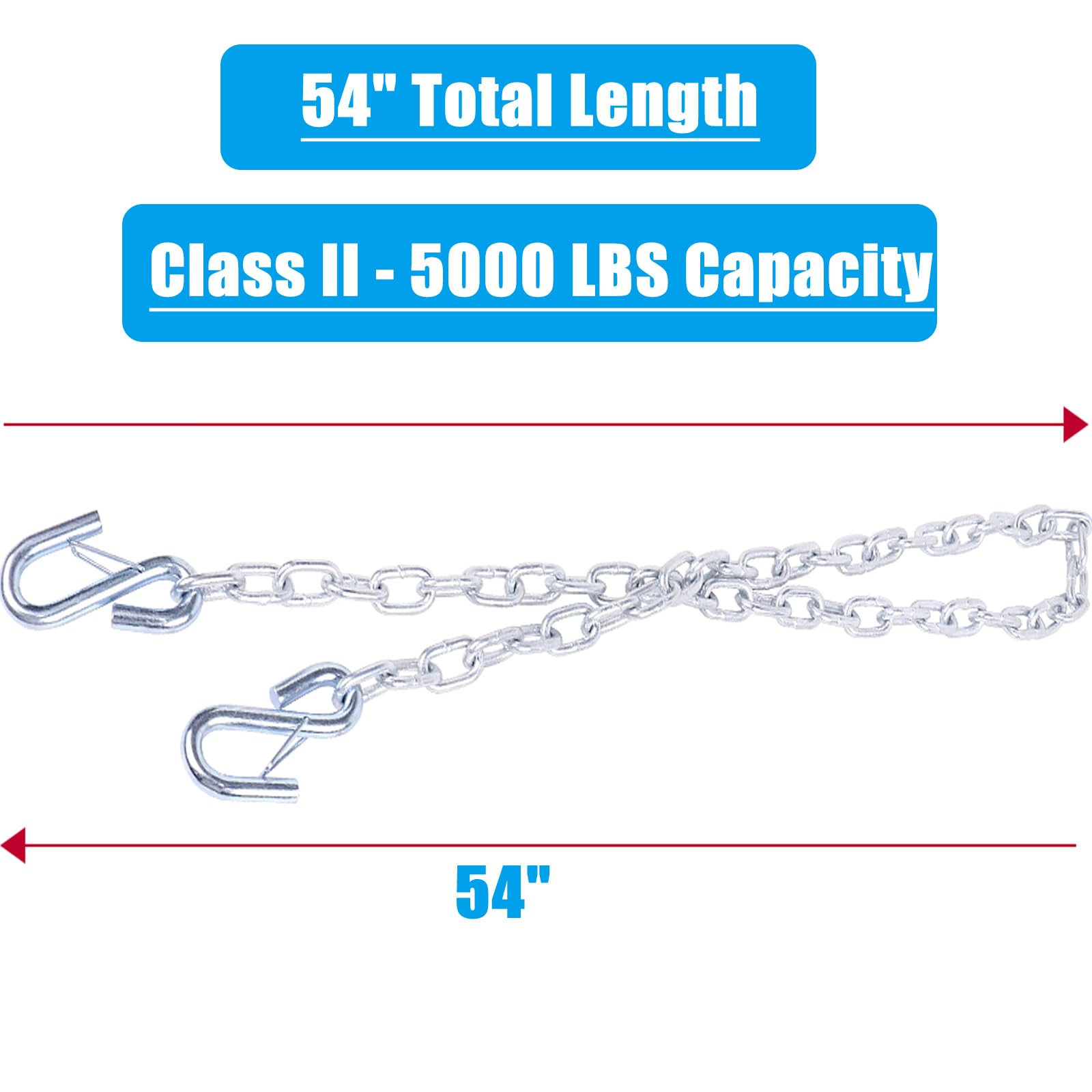 Tnyeobae 54 '' Trailer Safety Chain With 2Pcs 1/4 '' Spring Hook, Grade-30 Metal Safety Chain Kit 5000 Lbs(Pack Of 2)