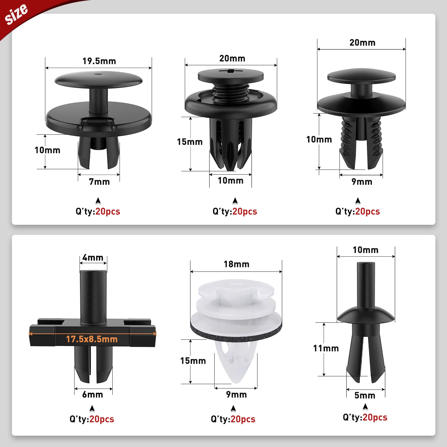 Nilight 120Pcs Car Retainer Clips Fastener Remover 5Mm 6Mm 7Mm 9Mm 10Mm Expansion Screws Replacement Kit Bumper Push Rivet Clips