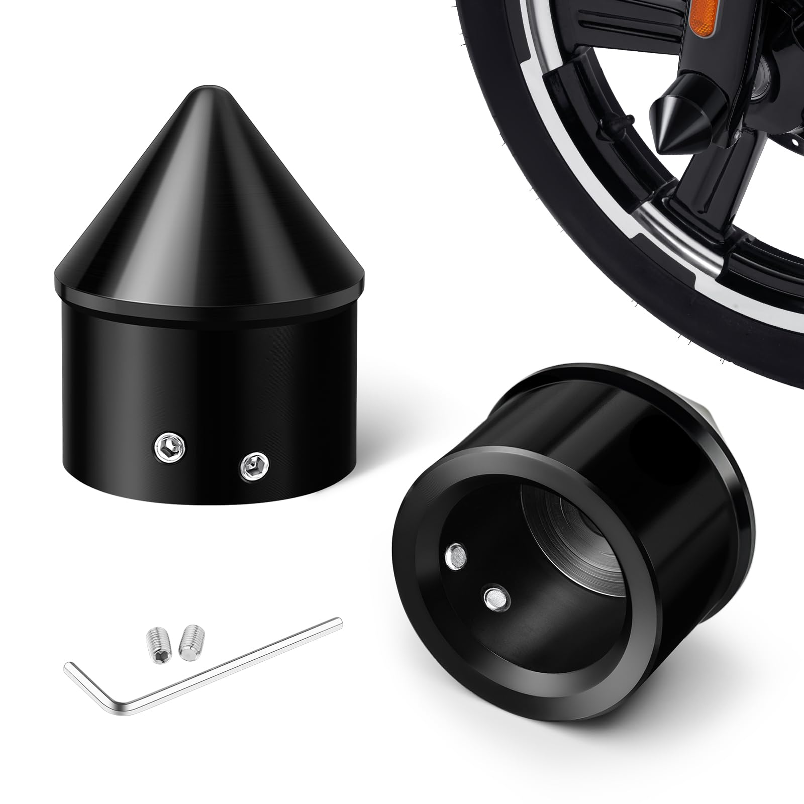 Benlari Black Front Axle Nut Covers Fit For Harley, Cnc Axle Nut Caps Compatible With Harley Davidson Touring Sportster Trike Dyna Softail Street Glide Road King Iron 883 Fat Boy 2002-2024