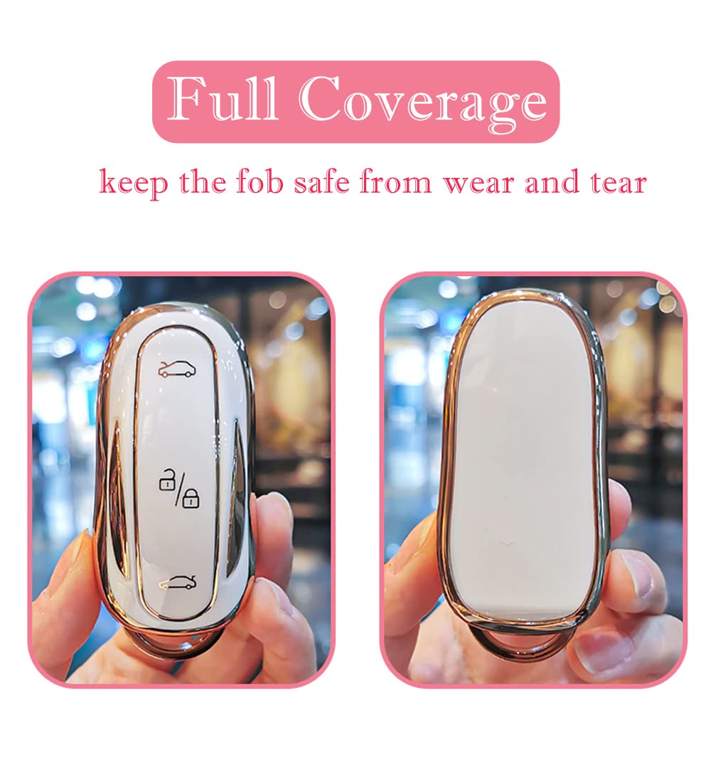 Cacacar For Tesla Model 3 Y Key Fob Cover With Keychain Full Cover Protection Key Fob Case Premium Soft Tpu Smart Remote Key Hol