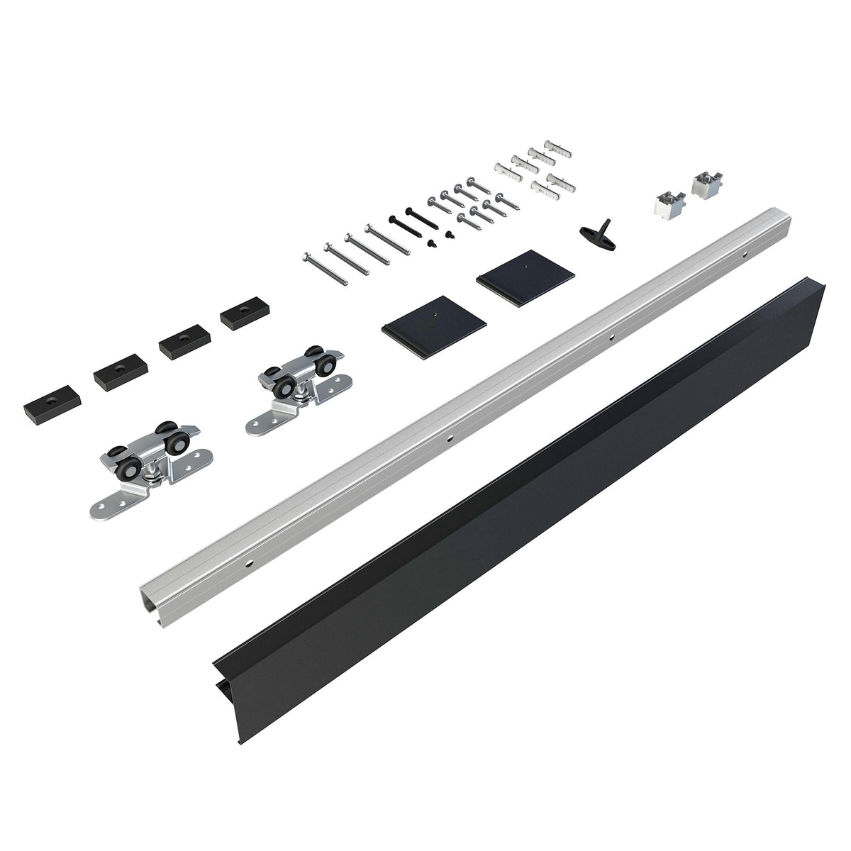 Jubest 5Ft Sliding Barn Door Hardware Track Kit, Aluminium Alloy Box Rail Hardware For Classic Modern Interior Single Wooden Door,Low Clearance,Black