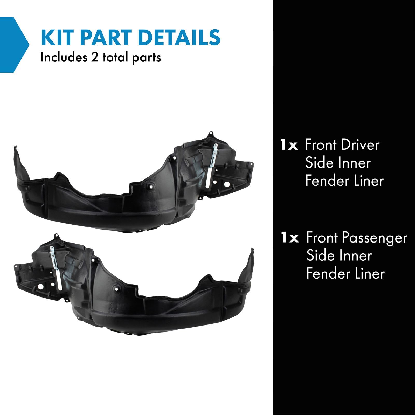 Trq Front Inner Fender Liner Set Compatible With 2014-2016 Scion Tc Sc1248111 Sc1249111