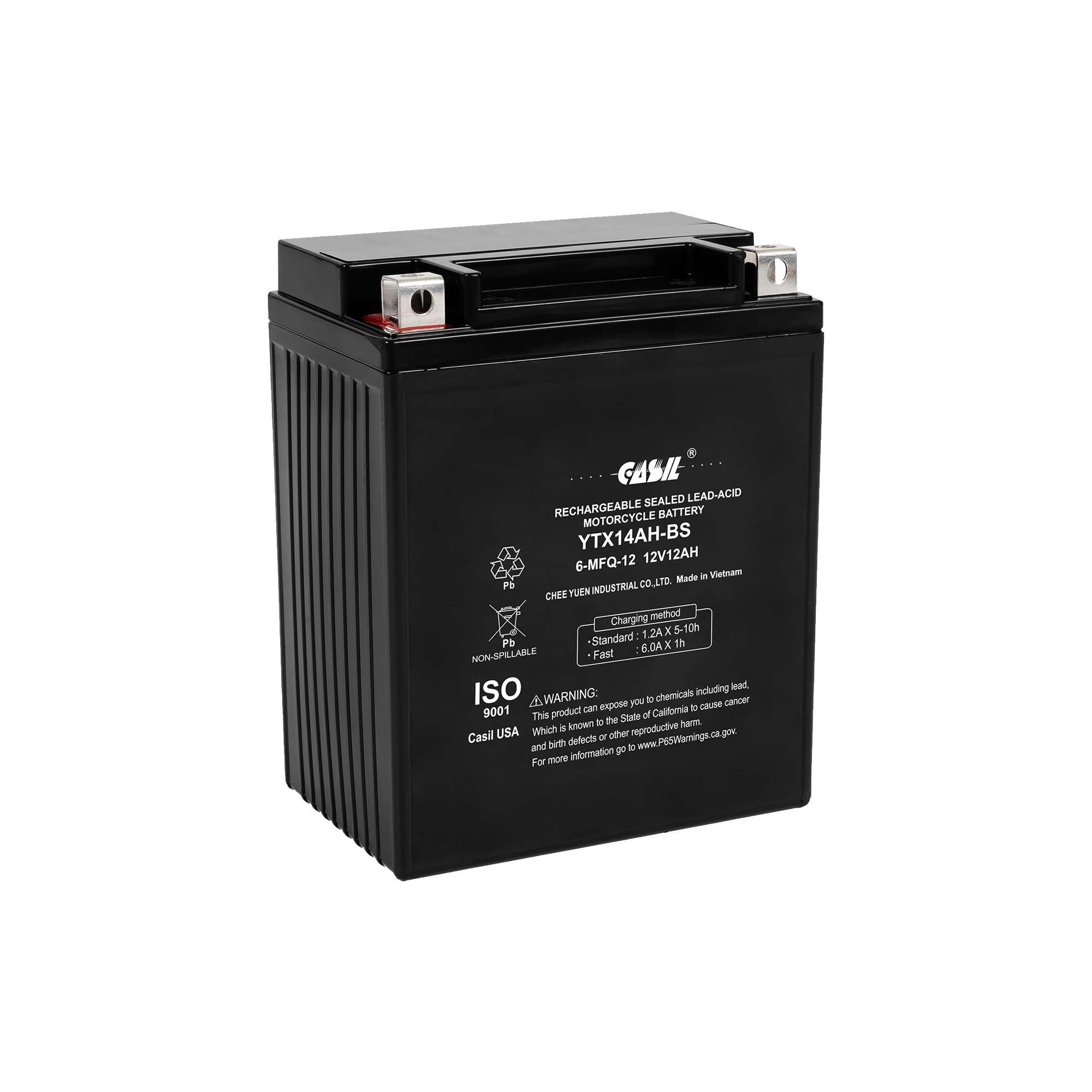 Ytx14Ah - 12 Volt 12Ah 210 Cca - High Performance Maintenance Free Sla Agm Power Sport Battery - Casil Battery, Ytx14Ah-Bs