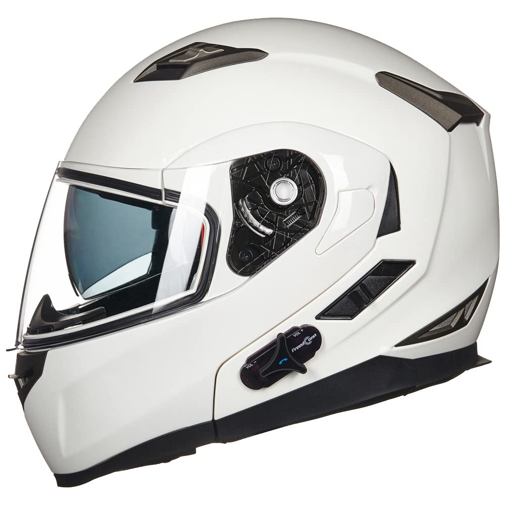 Ilm Bluetooth Integrated Modular Flip Up Full Face Motorcycle Helmet Sun Shield Mp3 Intercom Model 953Pro (Xxl, White)