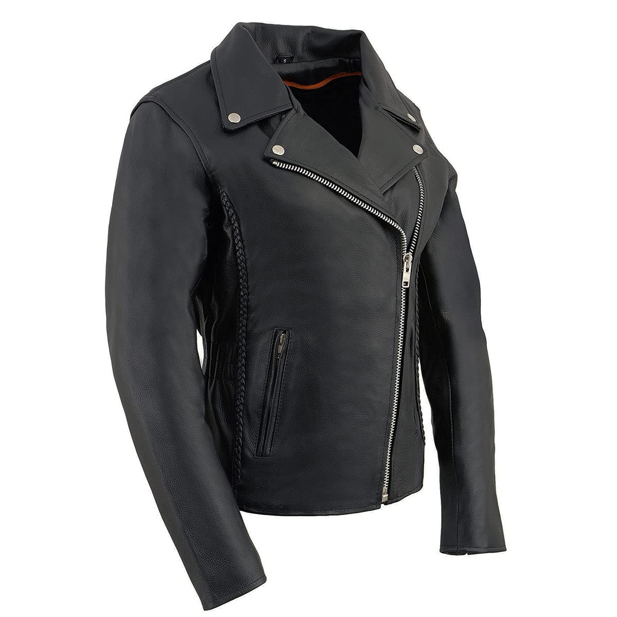 Milwaukee Leather LKL2710 Women's Classic Black Braided Motorcycle Jacket with Studded Back - 2X-Large