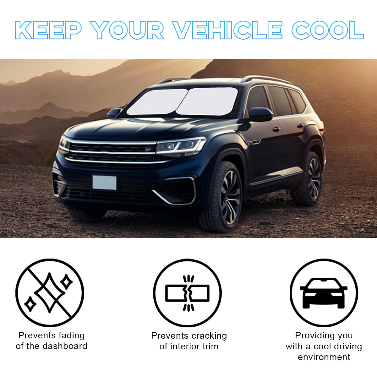 Ziciner 2 PCS Car Windshield Sun Shade, Auto Sun Heat and UV Rays Blocker, 24''  29'' Foldable Automotive Front Window Sunshade