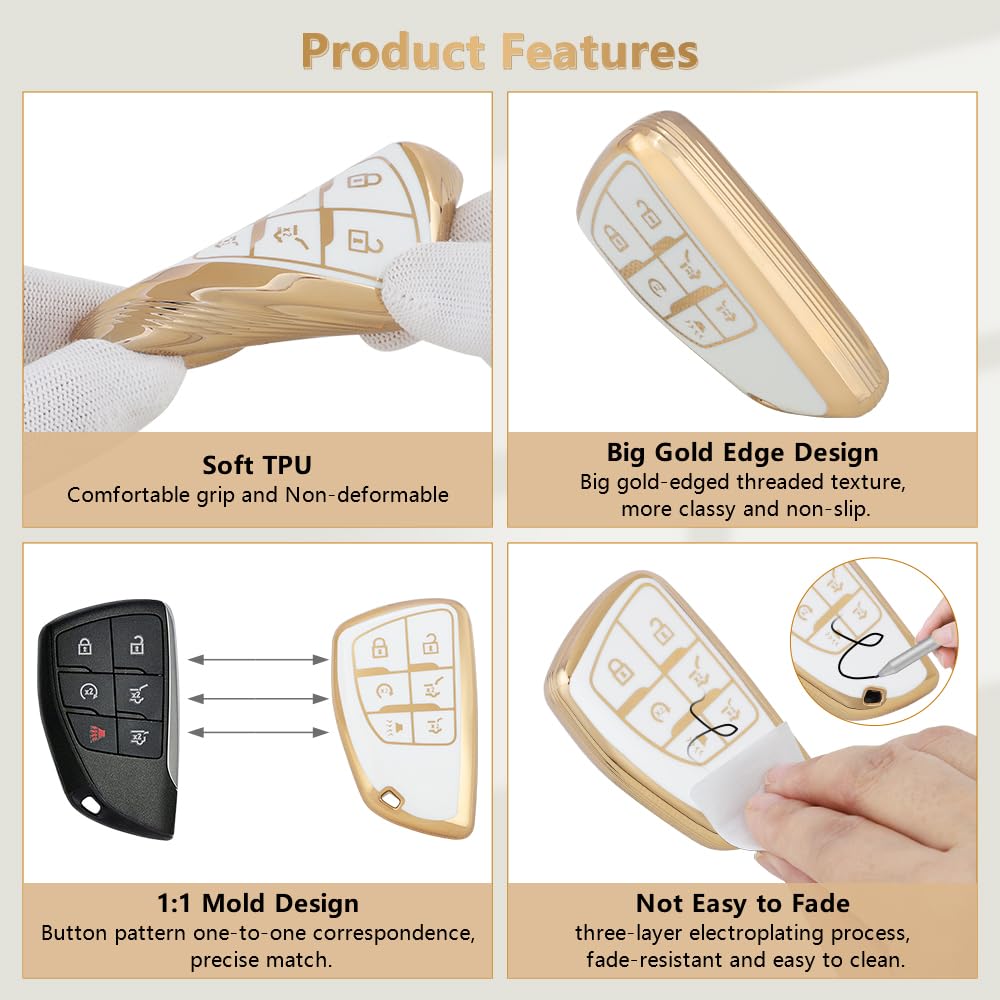 Pifoog Key Fob Cover For Chevy Chevrolet Gmc Yukon Tahoe Suburban 1500 2021-2023 Accessories 6 Buttons Car Key Case Shell Keycha