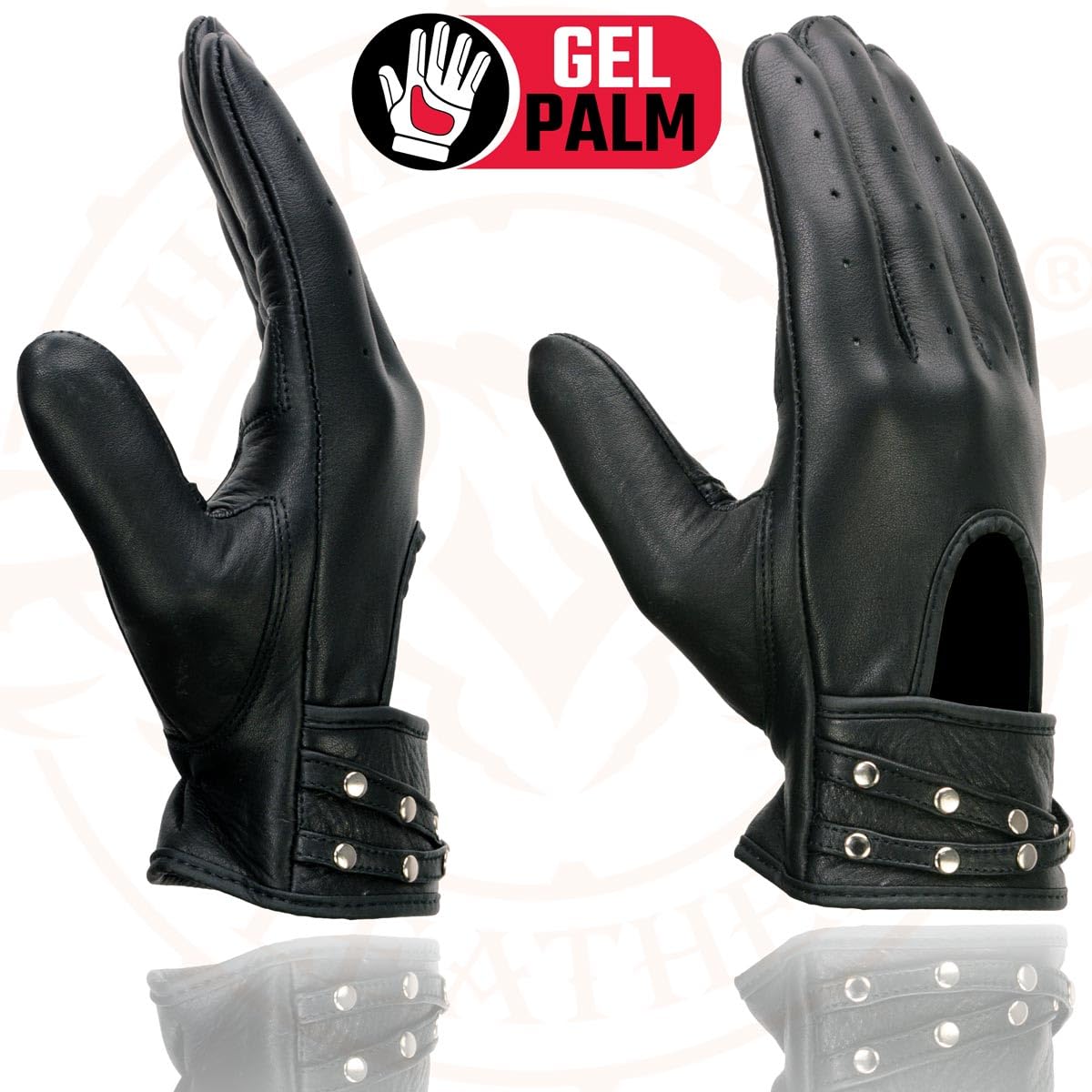 Milwaukee Leather MG7765 Women's Black Leather Gel Palm Open Wrist Motorcycle Hand Gloves W/Stylish Wrist Detailing - Large