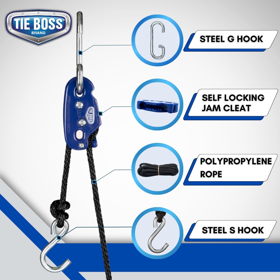 Tie Boss - 3/8 Inch, Heavy Duty, (300 Lbs Working Load Limit), Weather Resistant, Tie Down, Rope Tightening System, (W/15 Ft Rop