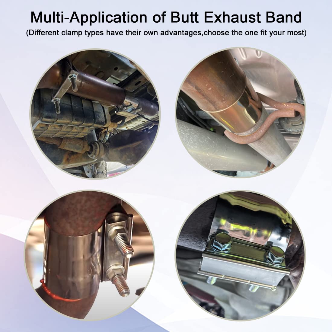 Elifecenter 3.5 inch Exhaust Clamps, 3 1/2 Inch Exhaust Lap Joint Butt Clamps, T304 Stainless Steel Band Clamp w/High Grade Bolt