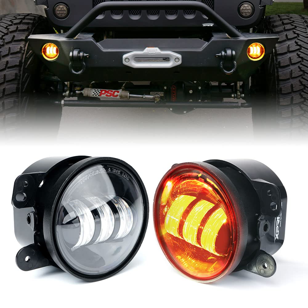 Xprite 4 '' Inch Amber Led Fog Light Compatible With 2007-2018 Jeep Wrangler Jk Unlimited Jku, Driving Offroad Foglights, Dot Ap