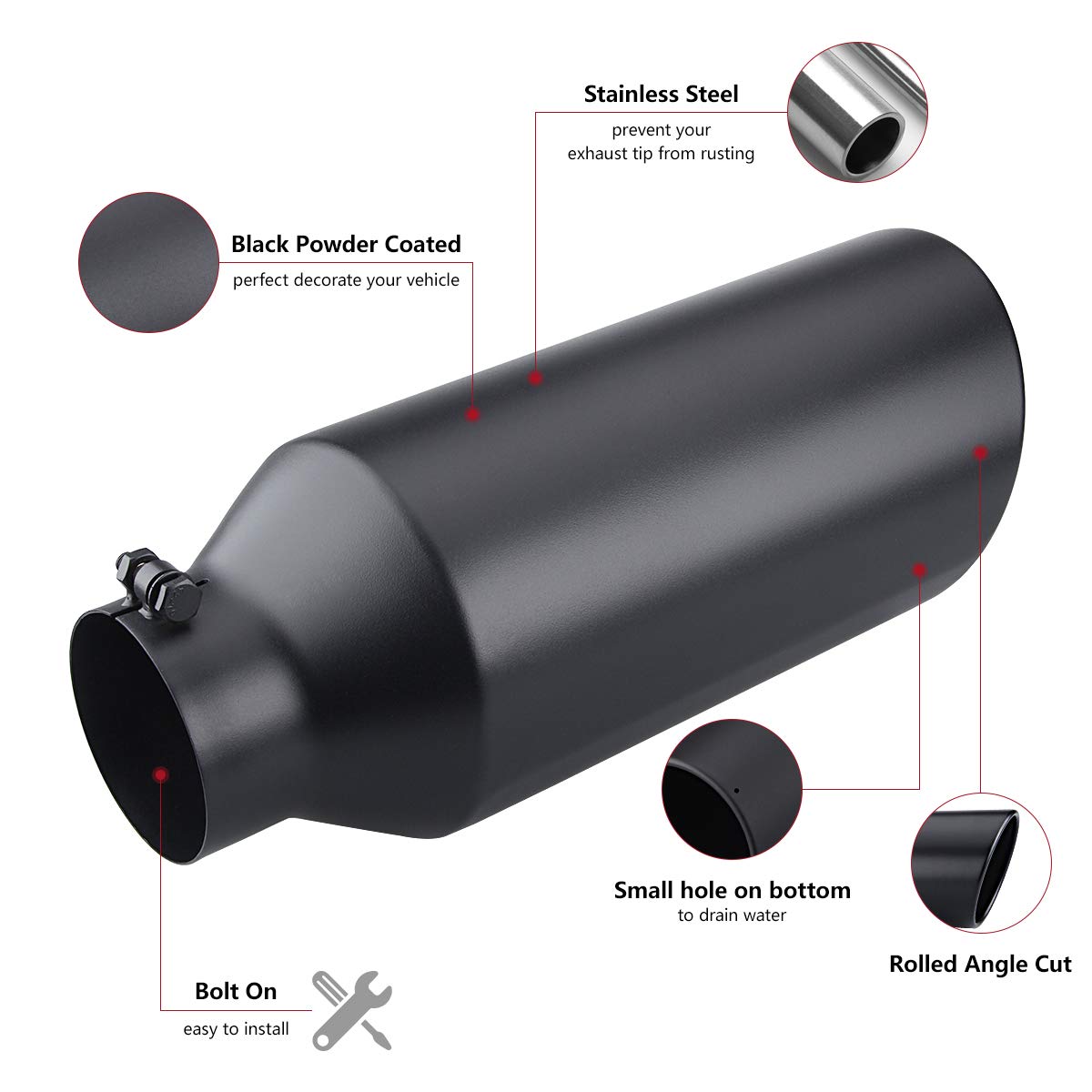 LCGP 4'' inlet to 7'' outlet 18'' Long Universal Diesel Truck Exhaust Tip,Stainless Steel, Black Powder Coated, Bolt-On Tailtip