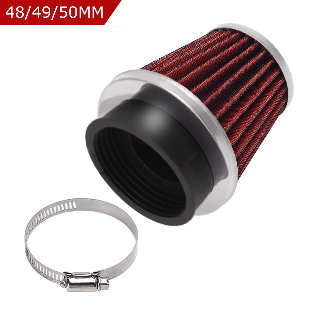 Evermotor 48Mm 49Mm 50Mm Universal Double Layer Steel Air Filter For Motorcycle Scooter Atv Moped Red