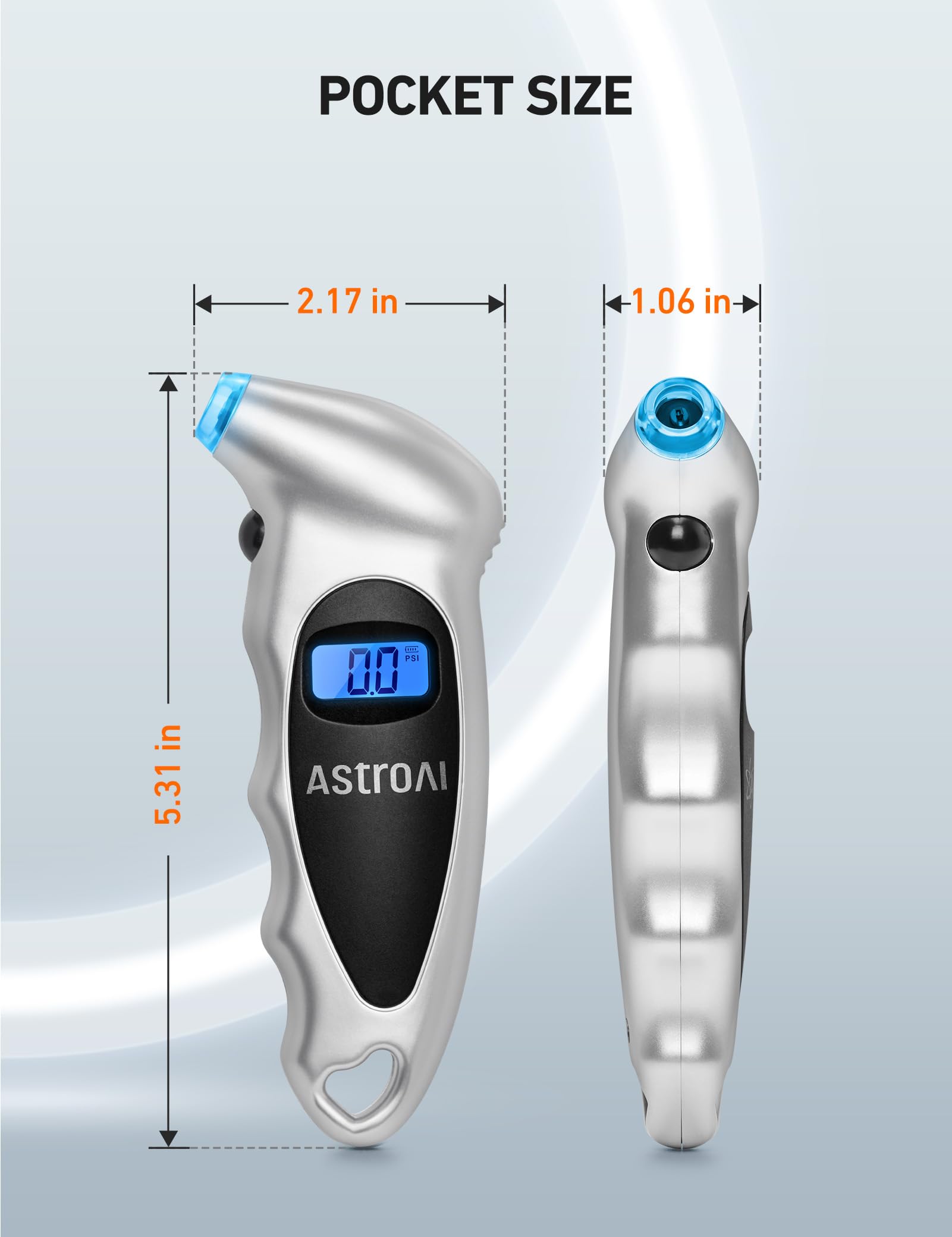 AstroAI Tire Pressure Gauge Digital 0-150PSI (Accurate in 0.1 Increments), 4 Units Stocking Stuffers for Car Truck Bicycle with Backlight LCD and Presta Valve Adaptor, Sliver (2 Pack)